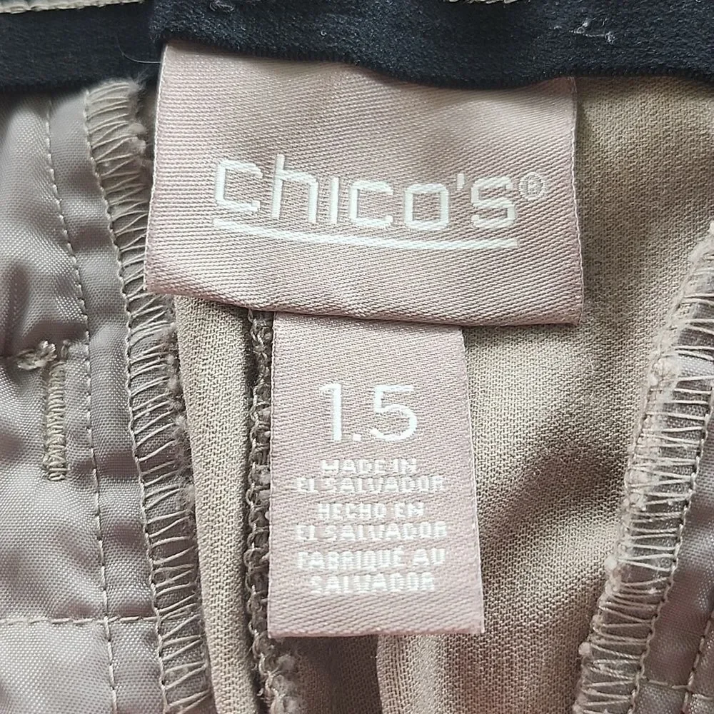 Chico's Tan Khaki Pull On Waist Tapered Leg Chino Pants, 10
